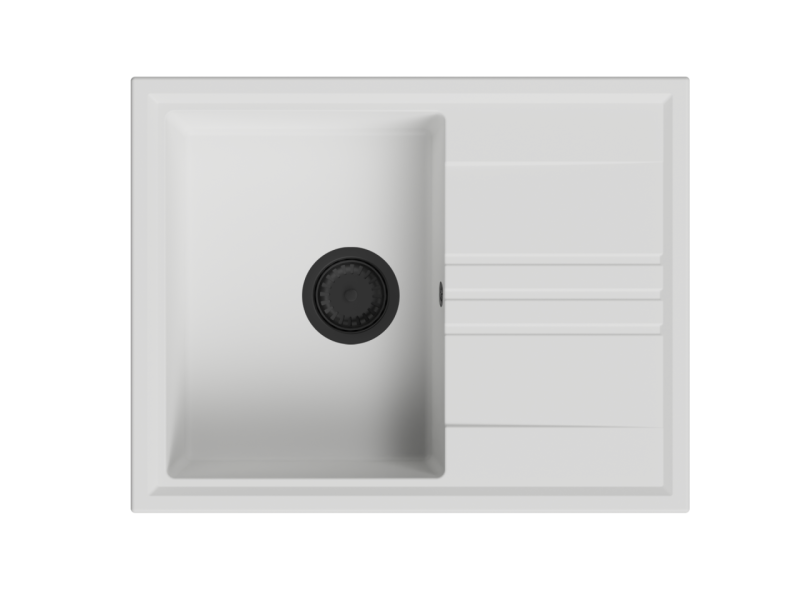 GraniteMy Vesi granit montat pe suprafață, chiuvetă albă 64x50cm cu scurgere reversibilă cu dop negru 1208967299