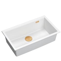 Quadri Newport II chiuvetă mare și adâncă din granit pentru montare superioară și inferioară, chiuvetă albă 76x45cm cu dop de cupru 1208967304