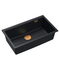 Quadri Newport II chiuvetă mare și adâncă din granit, pentru montare deasupra și dedesubt, neagră, dimensiuni 76x45cm, cu dop de cupru 1208967306