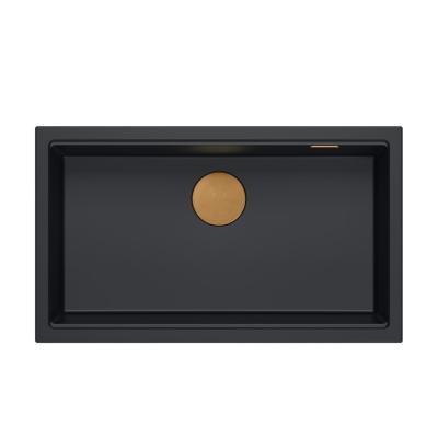 Quadri Newport II chiuvetă mare și adâncă din granit, pentru montare deasupra și dedesubt, neagră, dimensiuni 76x45cm, cu dop de cupru 1208967306