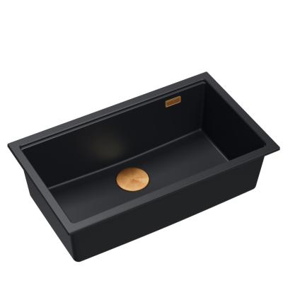 Quadri Newport II chiuvetă mare și adâncă din granit, pentru montare deasupra și dedesubt, neagră, dimensiuni 76x45cm, cu dop de cupru 1208967306