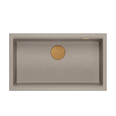 Quadri Newport II chiuvetă mare și adâncă din granit pentru montare pe blat și sub blat, chiuvetă taupe 76x45cm cu dop de cupru 1208967308
