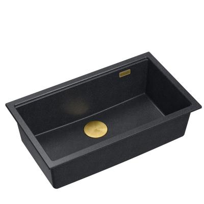 Cuva mare şi adâncă Quadri Newport II, granit, montare pe blat şi sub blat, antracit, dimensiuni 76x45cm, cu dop auriu, cod 1208967312