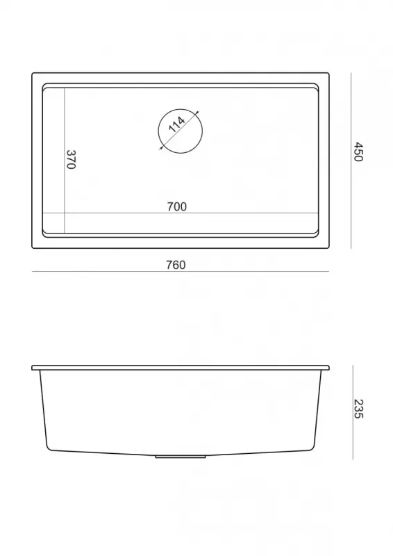 Quadri Newport II chiuvetă mare și adâncă din granit pentru montare pe blat și sub blat, antracit, dimensiuni 76x45cm, cu dop din inox 1208967313.