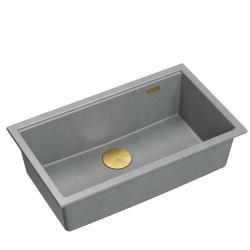 Quadri Newport II grote en diepe spoelbak van graniet, zowel opbouw als onderbouw, grijs, spoelbak 76x45cm met gouden plug 1208967315