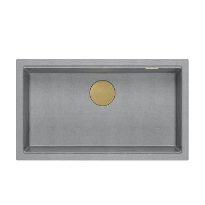 Quadri Newport II grote en diepe spoelbak van graniet, zowel opbouw als onderbouw, grijs, spoelbak 76x45cm met gouden plug 1208967315