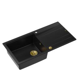 Quadri Luton chiuvetă neagră din granit cu scurgător, reversibilă, 100x50cm, cu dop auriu 1208967317
