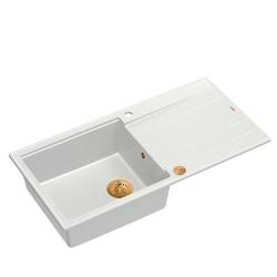 Quadri Luton chiuvetă de suprafață din granit alb cu scurgător reversibil 100x50cm cu dop de cupru 1208967318