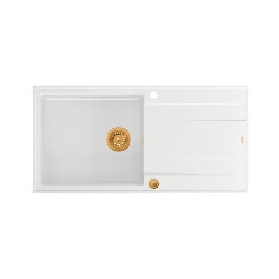 Quadri Luton chiuvetă de suprafață din granit alb cu scurgător reversibil 100x50cm cu dop de cupru 1208967318