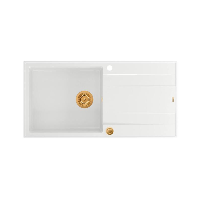 Quadri Luton chiuvetă de suprafață din granit alb cu scurgător reversibil 100x50cm cu dop de cupru 1208967318