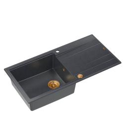 Quadri Luton chiuvetă de granit antracit cu scurgător reversibil 100x50cm cu dop de cupru 1208967321