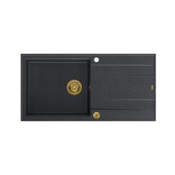 Quadri Luton antraciet granieten chiuvetă de suprafață cu scurgător reversibil 100x50cm cu dop auriu 1208967322