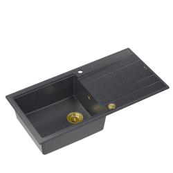 Quadri Luton antraciet granieten chiuvetă de suprafață cu scurgător reversibil 100x50cm cu dop auriu 1208967322