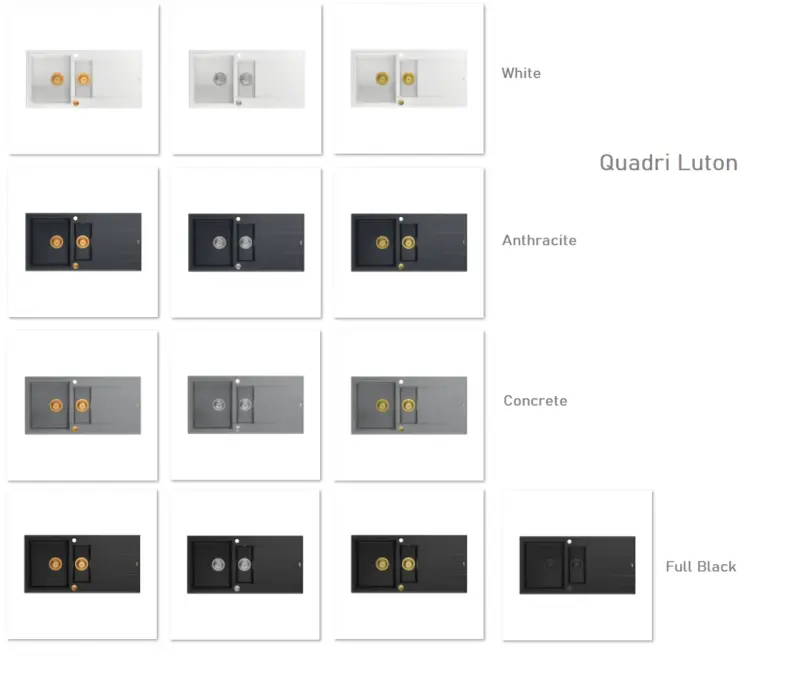 Quadri Luton chiuvetă din granit gri cu scurgător reversibil 100x50cm cu dop din inox 1208967323