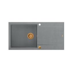 Quadri Luton chiuvetă de bucătărie din granit gri cu suprafață de scurgere reversibilă 100x50cm cu dop de cupru 1208967324