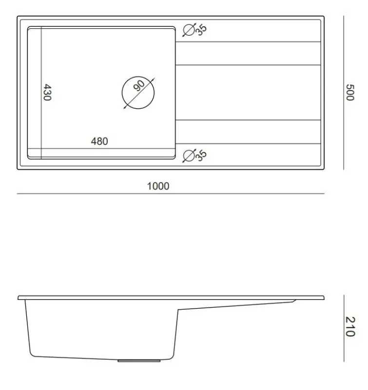 Quadri Luton chiuvetă de bucătărie din granit gri cu suprafață de scurgere reversibilă 100x50cm cu dop de cupru 1208967324