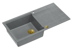 Quadri Luton chiuvetă de granit gri cu suprafață de scurgere reversibilă 100x50cm cu dop auriu 1208967325