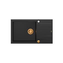 Quadri Luton chiuvetă mare de granit negru cu scurgător reversibil 86x50cm cu dop de cupru 1208967326.