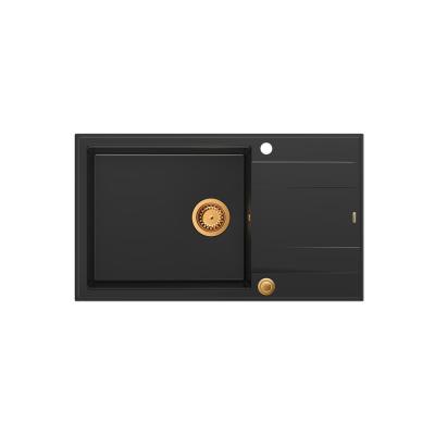Quadri Luton chiuvetă mare de granit negru cu scurgător reversibil 86x50cm cu dop de cupru 1208967326.