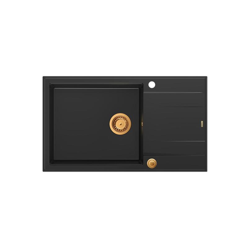 Quadri Luton chiuvetă mare de granit negru cu scurgător reversibil 86x50cm cu dop de cupru 1208967326.