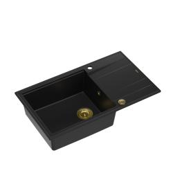 Quadri Luton chiuvetă mare suprapozabilă din granit negru cu suprafață de scurgere reversibilă 86x50cm cu dop auriu 1208967327