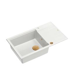 Quadri Luton chiuvetă mare de suprafață din granit alb cu scurgător, reversibilă, 86x50cm, cu dop de cupru 1208967328