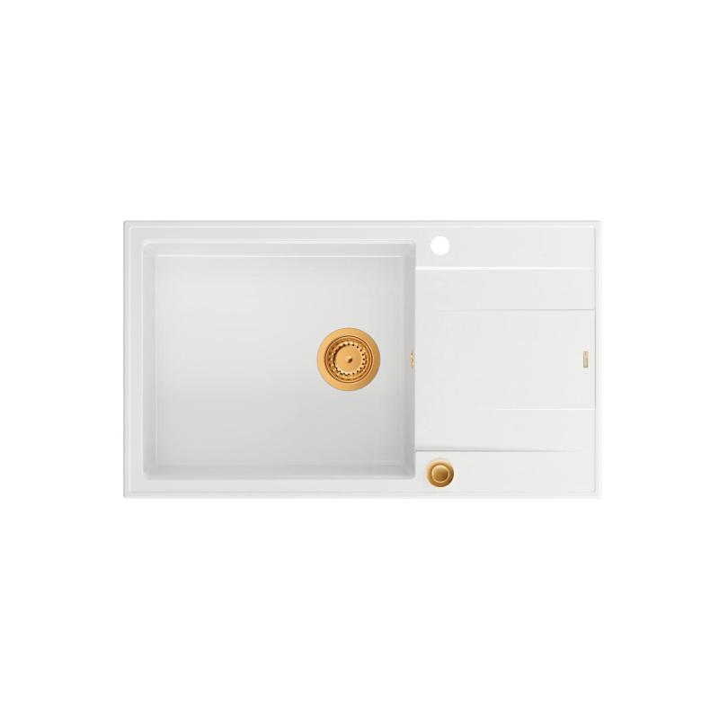 Quadri Luton chiuvetă mare de suprafață din granit alb cu scurgător, reversibilă, 86x50cm, cu dop de cupru 1208967328