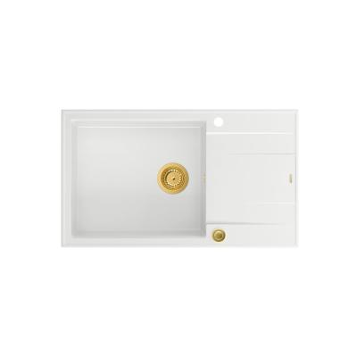 Quadri Luton chiuvetă mare din granit alb, cu suprafață de scurgere reversibilă, 86x50cm, cu dop auriu 1208967329