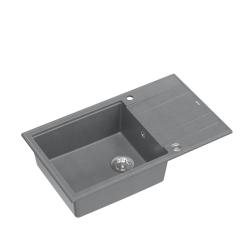 Quadri Luton chiuvetă mare de blat din granit gri cu suprafață de scurgere reversibilă 86x50cm cu dop din inox 1208967330