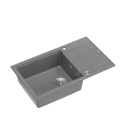 Quadri Luton chiuvetă mare de blat din granit gri cu suprafață de scurgere reversibilă 86x50cm cu dop din inox 1208967330