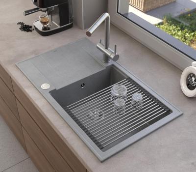 Quadri Luton chiuvetă mare de blat din granit gri cu suprafață de scurgere reversibilă 86x50cm cu dop din inox 1208967330