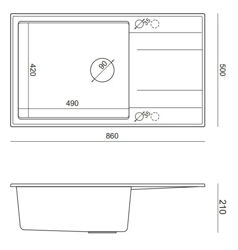 Quadri Luton chiuvetă mare de blat din granit gri cu suprafață de scurgere reversibilă 86x50cm cu dop din inox 1208967330
