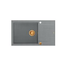 Quadri Luton chiuvetă mare din granit gri cu scurgător reversibil 86x50cm cu dop de cupru 1208967331