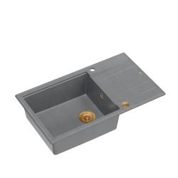 Quadri Luton chiuvetă mare din granit gri cu scurgător reversibil 86x50cm cu dop de cupru 1208967331