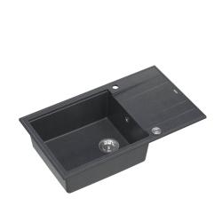 Quadri Luton granit antracit chiuvetă mare de suprafață cu scurgător reversibil 86x50cm cu dop din inox 1208967333