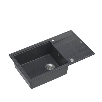 Quadri Luton granit antracit chiuvetă mare de suprafață cu scurgător reversibil 86x50cm cu dop din inox 1208967333