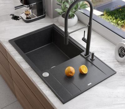 Quadri Luton granit antracit chiuvetă mare de suprafață cu scurgător reversibil 86x50cm cu dop din inox 1208967333