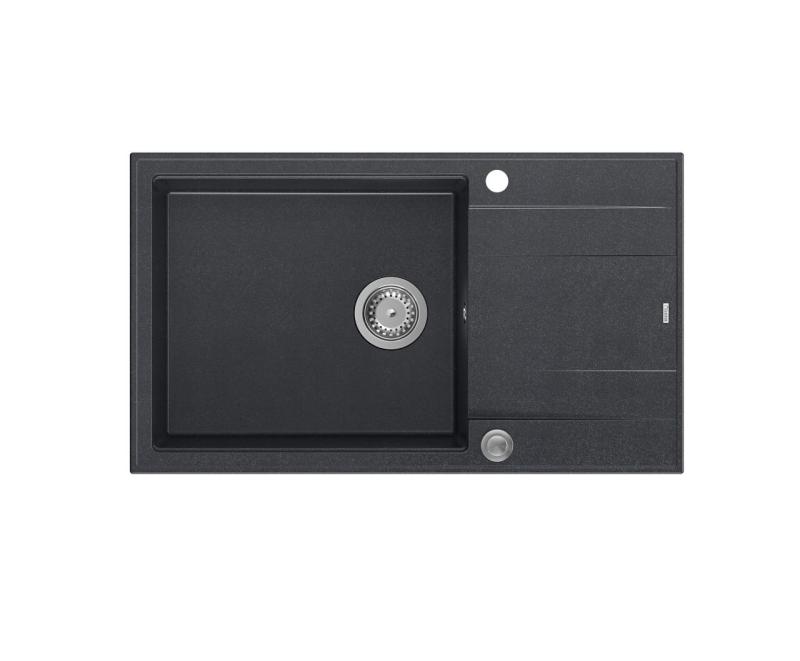 Quadri Luton granit antracit chiuvetă mare de suprafață cu scurgător reversibil 86x50cm cu dop din inox 1208967333