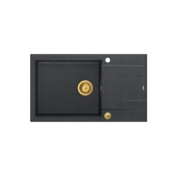 Quadri Luton chiuvetă mare de granit antracit încorporabilă cu scurgător reversibil 86x50cm cu dop auriu 1208967334