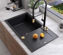 Quadri Luton chiuvetă mare de granit antracit încorporabilă cu scurgător reversibil 86x50cm cu dop auriu 1208967334