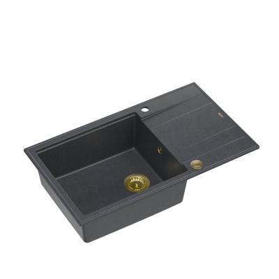 Quadri Luton chiuvetă mare de granit antracit încorporabilă cu scurgător reversibil 86x50cm cu dop auriu 1208967334