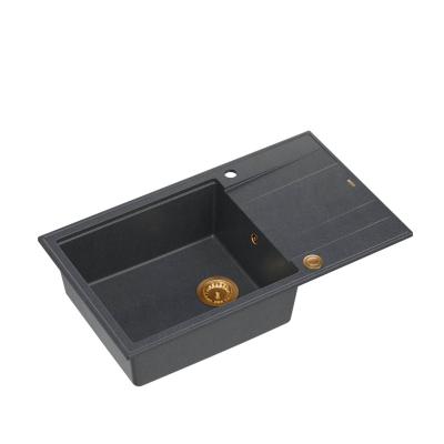 Quadri Luton chiuvetă mare din granit antracit cu suprafață de scurgere reversibilă 86x50cm cu dop de cupru 1208967335