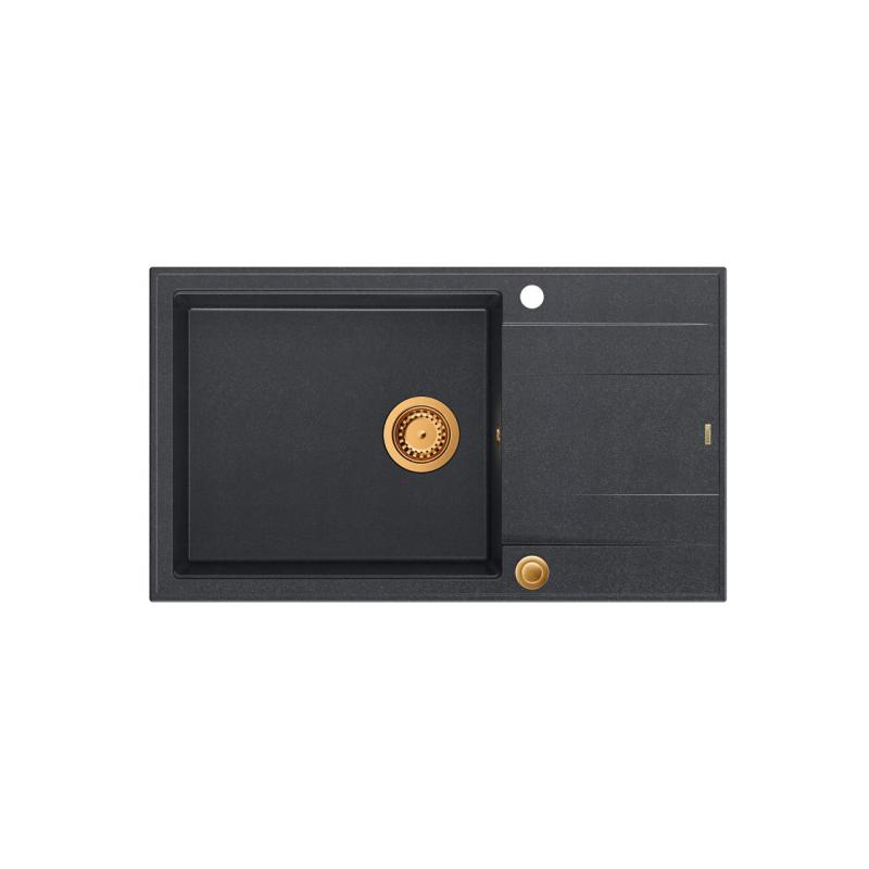 Quadri Luton chiuvetă mare din granit antracit cu suprafață de scurgere reversibilă 86x50cm cu dop de cupru 1208967335