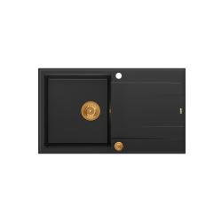 Quadri Luton chiuvetă de granit negru montaj pe blat cu scurgător reversibil 86x50cm cu dop de cupru 1208967337