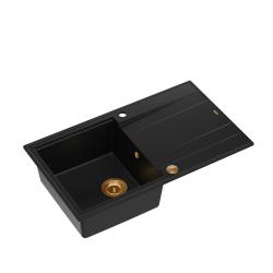 Quadri Luton chiuvetă de granit negru montaj pe blat cu scurgător reversibil 86x50cm cu dop de cupru 1208967337