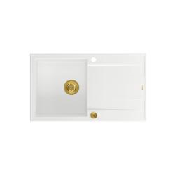 Quadri Luton chiuvetă de granit albă cu scurgător reversibil 86x50 cm cu dop auriu 1208967338