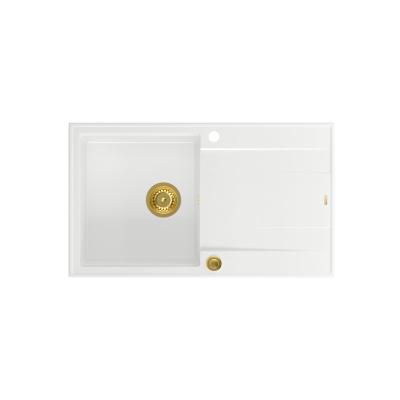 Quadri Luton chiuvetă de granit albă cu scurgător reversibil 86x50 cm cu dop auriu 1208967338