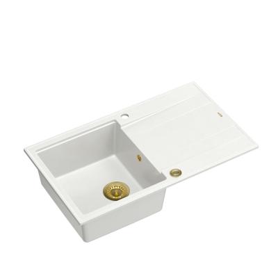Quadri Luton chiuvetă de granit albă cu scurgător reversibil 86x50 cm cu dop auriu 1208967338