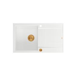 Quadri Luton chiuvetă de granit alb cu suprafață de scurgere reversibilă 86x50cm cu dop de cupru 1208967339