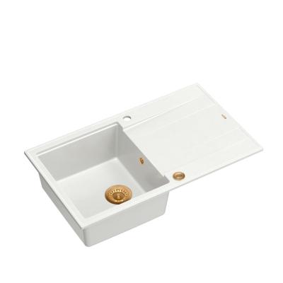 Quadri Luton chiuvetă de granit alb cu suprafață de scurgere reversibilă 86x50cm cu dop de cupru 1208967339